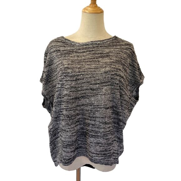 J.Jill Pure Jill Grey Space Dye Knit Top Linen Cotton Boxy Small Petite - Picture 2 of 7